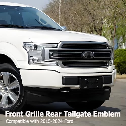 Image of 9.5 Inch Front Grille Rear Tailgate Emblem Compatible with 2015-2024 Ford F150,Overlay American Flag Decals Exterior Accessories, Black
