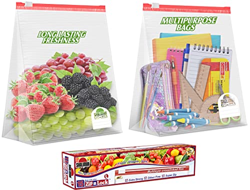 Shalimar Zip ‘N’ Lock Reusable Slider Bag Size (Large) Zip Lock Bag/Vegetable Bag/Freeze Bag/MultiPurpose Storage Bag Pack of – 1 (15 Bags) Color – Natural