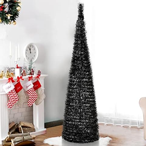 Árbol de Navidad artificial para Halloween de 5 pies con forma de espumillón negro Cover