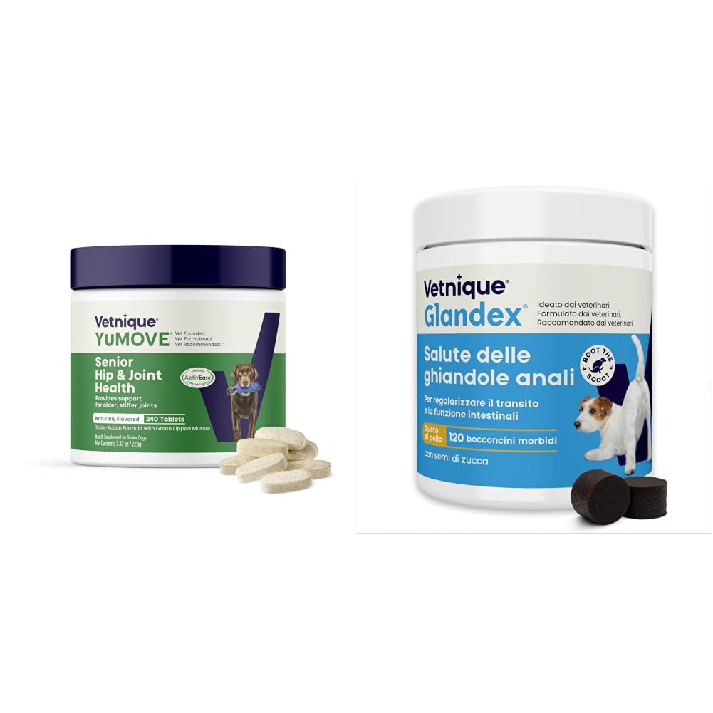 YuMOVE Gelenktabletten Hund Senior + Glandex Kombipack - Pack 240+120 Tabletten & Kausnacks - ActivEase Grünlippmuschel - Analdrüsen Hund & Senior Vorrat