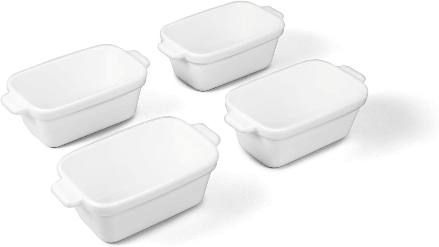 Stoneware - 5" Square Baking Dish with Silicone Covers - Ceramic Baking Pan Set - Kitchen Essentials and Bakeware - Set of 4 - White