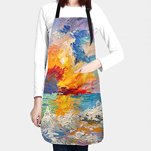 Giwawa Oil Paint Painting Apron - Adjustable Neck & Hidden Centre Pocket - Colorful Rainbow Art Summer Kitchen Apron Colored Artist Smock Chef Garden Baking Cooking Unisex Adult Bib #TOP6