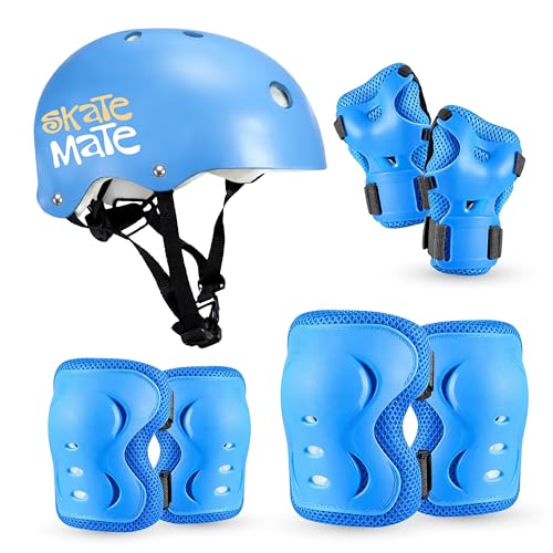 Image of Jaspo Skate Mate Protective Skating Kit for Kids - Helmet with Adjuster, Knee Elbow Pads & Wrist Guards, Safety Gear Set for Skating, Cycling & Skateboarding (Blue, Medium)
