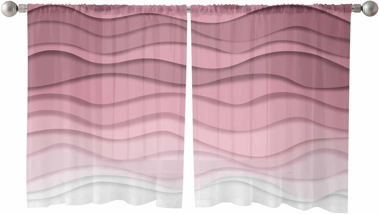 Abstract Ocean Sheer Curtains 54 Inches Long, Gradient Pink Spray Waves Window Treatment Panels Light Filtering Rod Pocke Curtain Voile Drapes for Bedroom/Living Room Each 52" W x 54" L