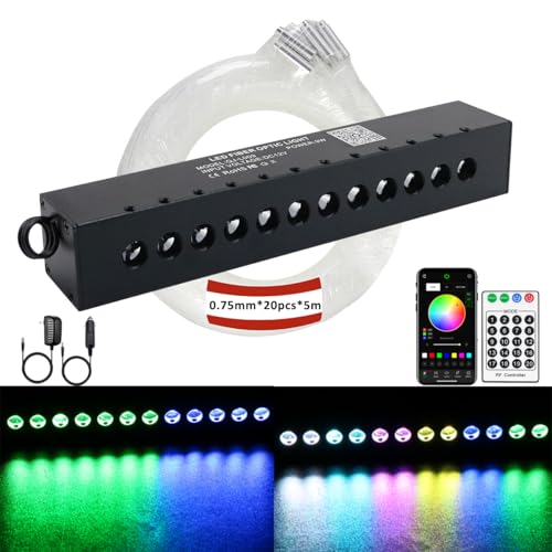 AZIMOM RGB 12LED Meteor Shooting Star Kits 240pcs 0.03in 9.8ft Colorful Shooting Star Fiber Optic Meteor Kits for Car Home Roof Ceiling