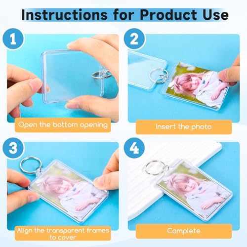 Image of 50 Pcs Photo Keychain 2 x 3 inch, Acrylic Clear Picture Keychain, Photo Insert Keychain, Blank Picture Frame Keyring for DIY Craft Personalised Favor Graduation Gift