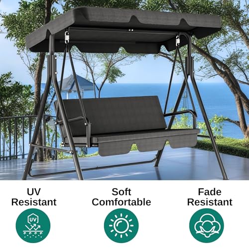YITAHOME Outdoor Patio Swing Chair, 3 Person Porch Swing with Adjustable Canopy, Removable Cushion,Suitable for Garden, Poolside, Balcony,(Black)
