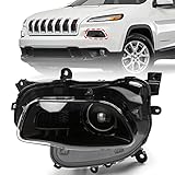 FIONE for Jeep Cherokee Headlights Assembly 2014-2018 Left Driver Side Halogen Black Trim Headlamps 68102847AE CH2502249