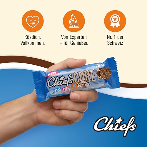CHIEFS Creamy High Protein Riegel - süß-salziger Schokolade Brezel Geschmack - 12er Box - 11g Protein - perfekter Snack ohne Zuckerzusatz - kalorienarm & low sugar - Eiweißriegel ohne Palmöl 4