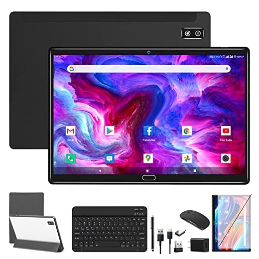 2023 Newest Android 11.0 Tablet, 2 in 1 Tablet 10.1 Inch, 4G Cellular Tablet with Keyboard, 64GB ROM + 4GB RAM, Octa-Core Processor, 2 Sim Slot, 13MP Camera, GPS/ WIFI/ Bluetooth/ Mouse/ Stylus(Black)