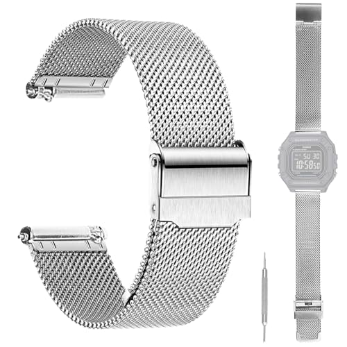 For CASIO 腕時計 W-218H 交換用バンド 【HVUYAL】 金属ベルト 脱着簡単 腕時計 W-218H 交換用 防錆 調節可能 男女兼用 交換工具 バネ棒付(シルバー)