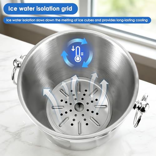 Stainless Steel Ice Bucket, 3L Double Wall Insulated Ice Bucket with Lid and Tongs, Keeps Ice Cold Longer, for Wine, Champagne & Cocktails, Parties & Drinks - Image 4