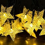 ledイルミネーションライト ソーラー充電式 星 光センサー内蔵 ストリングスライト 防水 ガーデンライト クリスマス LED30球 6m 屋外 防水 フラッシュ点滅モード 自動ON/OFF ツリー飾り スター イエロー