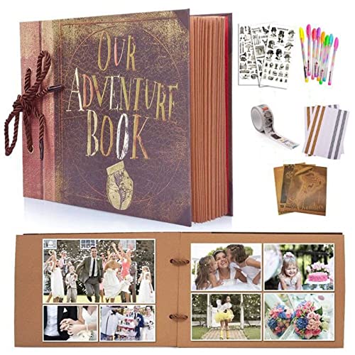 Album Photo Scrapbook Our Adventure Book Cadeau de Noël Album Scrapbooking à Decorer Livre d'or Washi Tape DIY Handmade Photo Album Enfant Garcon Fille Scrapbook Cadeau Noel Anniversary Cover