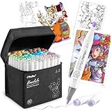 Ohuhu イラストマーカー 筆タイプ 80色81本 プロ愛用 パステル 筆・太字 日本の伝統色 薄色マーカーペン アルコール系 ブレンダーペン付き Honolulu シリーズ