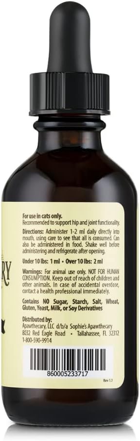 Sophie's Apawthecary Cat Hip and Joint Glucosamine Liquid Supplement 2 oz for Pain Relief and Improved Joint Flexibility : Pet Supplies