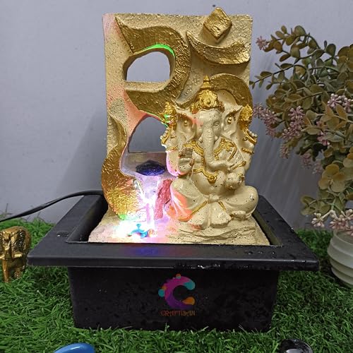 Image of Decorative Water Fountain for Home Decor, Office, Indoor & Outdoor, Garden, Puja Room, Vaastu, Reception, Spa, Gifting. (Yellow Ganesh Jr UR-052)