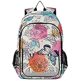 Vnurnrn Kids Backpack Butterflies and Dahlias Print Big Storage Multi Pockets 17.7 IN School Backpac