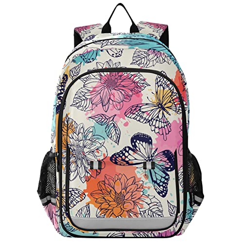 Vnurnrn Kids Backpack Butterflies And Dahlias Print Big Storage Multi Pockets 17.7 In School Backpack With Chest Buckle Reflective Strip For Boys Girls 6+ Years In Primary Middle High School #TOP23