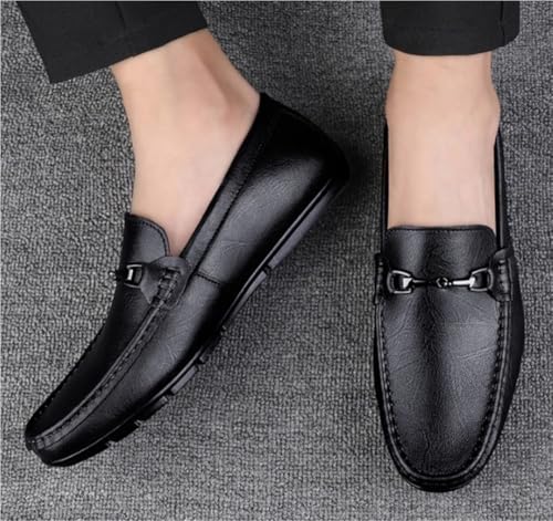 Solid Color Loafers for Men Round Toe PU Leather Slip On Comfortable Lightweight2
