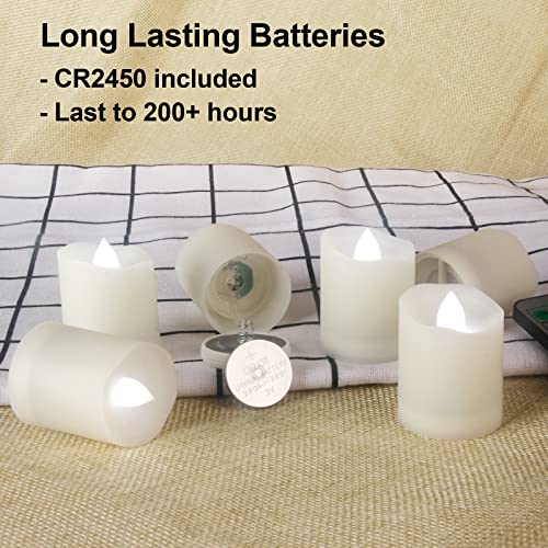 Image of Flameless LED Tea Lights with Timer - Battery Operated, Flickering Fake Tealight Candles, Unscented Outdoor White Flame, Set of 6, 1.8 inch
