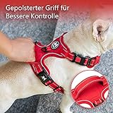 PoyPet Hundegeschirr ohne Zug, reflektierendes Hundegeschirr für Hunde ohne Würgen, verstellbare, weich gepolsterte Haustierweste mit einfachem Steuergriff für kleine Hunde (Rot Passender Trimmen, S)