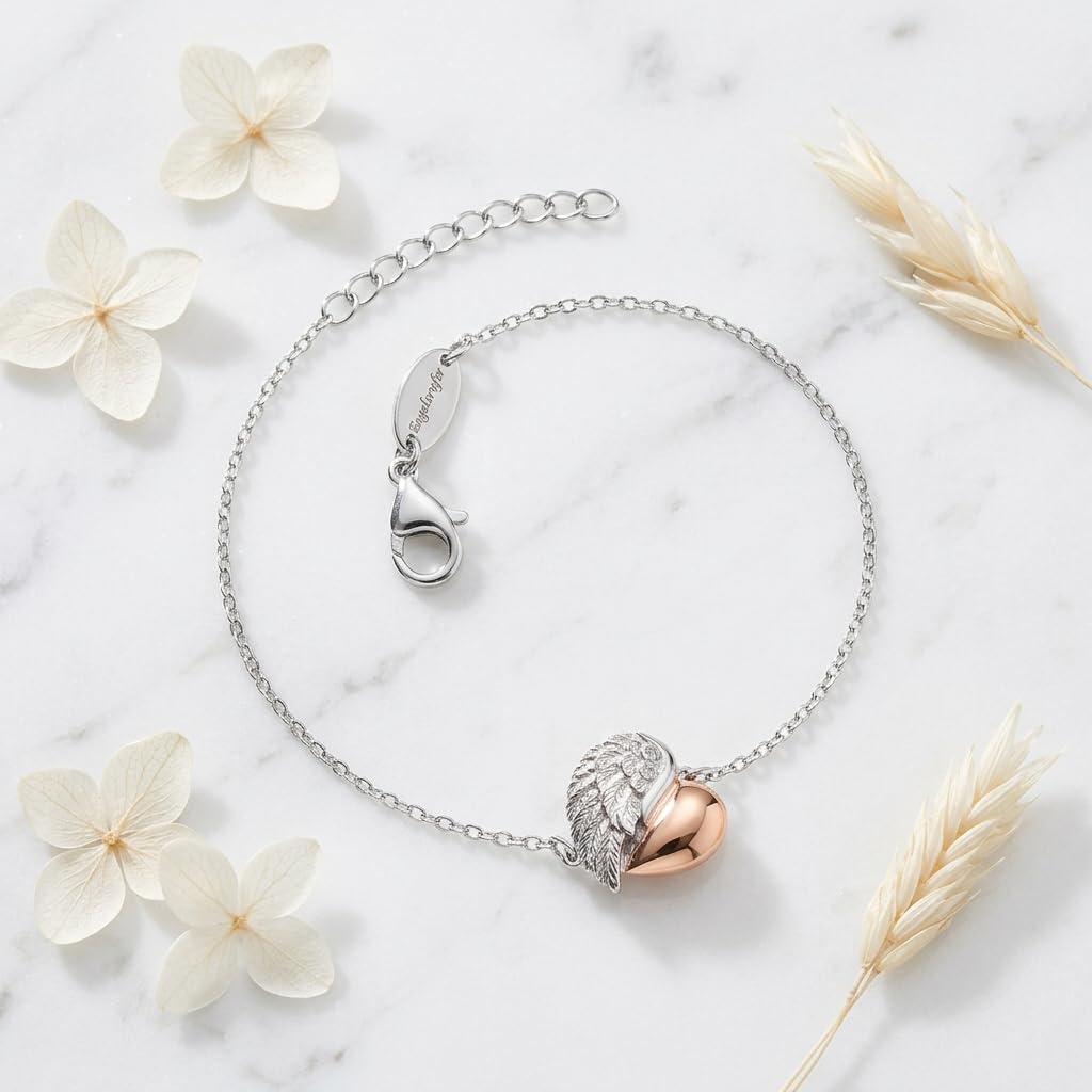 Engelsrufer Damen Armband aus Sterling Silber und Herz Flügel Anhänger - besetzt mit drei weißen Zirkonia Steinen - Karabinerverschluss - längenverstellbar - nickelfrei