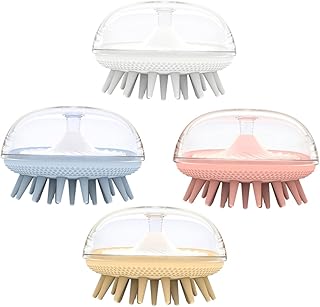 SAFIGLE 4 Piezas Masajeador de Silicona para Masaje y Limpieza del Cabelludo Uso Seco y Húmedo Colores Aleatorios Blanco Azul Rosa Color Aleatorio