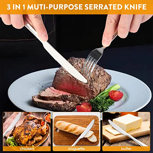 Forks Spoons Knives Set, Kitware Travel Silverware, 24-Piece Stainless Steel Cutlery Set For 8, Lunchbox Flatware, Mirror Polished, Outdoor Camping Picnic Eating Utensils Set, Dishwasher Safe #TOP3