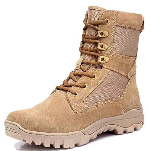 MOooy Botas Tácticas Hombres Militar Impermeable Bota Patrulla Ejército Botas Altas con Cordones Acampar Al Aire Libre Senderismo Bota Combate Desierto Zapatos de Trabajo Seguridad,Sand-44EU