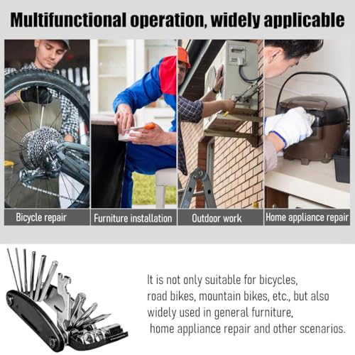 HZEL Multitool Bike Repair Tool Kit, 16-in-1 Portable Bicycle Multitool with Allen Wrench, Multifunctional Foldable Motorbike Repair Cycling Tool Kit, Universal for Road Mountain Bike