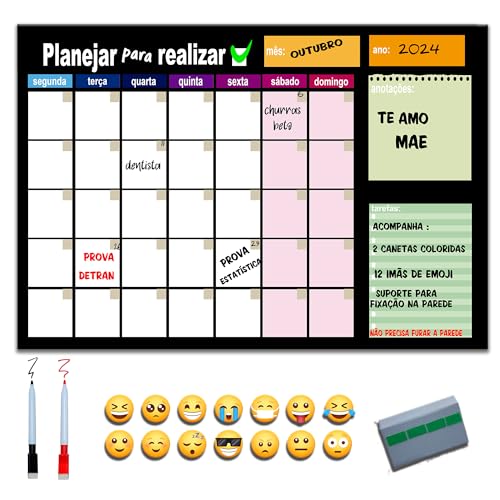 Planner de Parede/Planejador Semanal/Planner Mensal/Quadro Planner 40x60 cm Metal