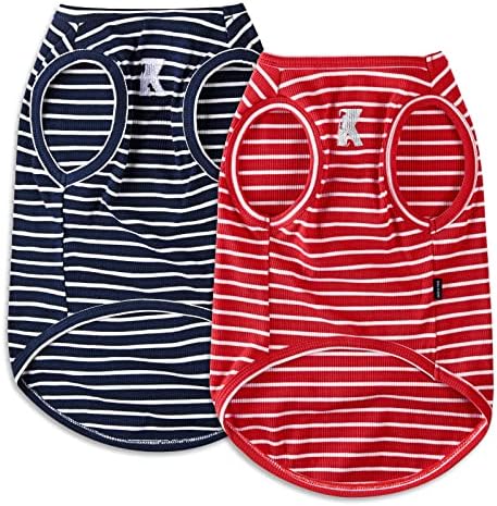 Koneseve Dog Shirt Vest Lightweight Stretchy Dog T-Shirts Soft Cool Shirts Sleeveless Stripe Vests Breathable Clothes for Puppy Kitty Cats Small Medium Large Dogs 2 Pack Red + Blue [L/Large]