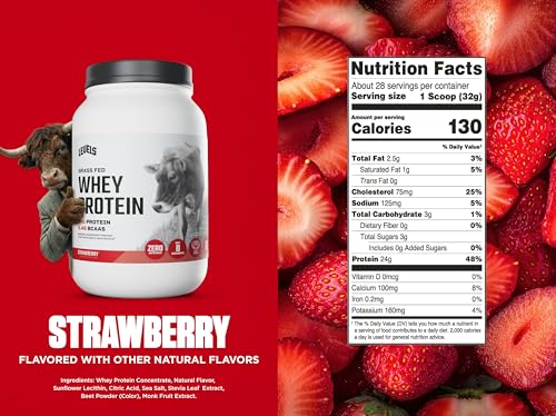Image of Levels Grass Fed Whey Protein Powder, No Artificials, 24G of Protein, Strawberry, 2LB