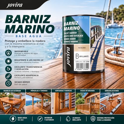 Miniatura 3 de Jovira Pinturas Barniz Marino Al Agua. Especial Resistencia En Ambientes Marinos. 750 Mililitros, Mate H-32