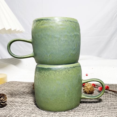 Set de 2 mugs de cerámica medianos 12 oz apilables verde miniatura 7