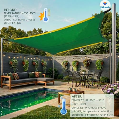 Image of Utkarsh Green Shade Net - 75% UV Protection | Multipurpose Agro Net for Terrace, Garden, Greenhouse & Balcony | Protection from Sun | Indoor & Outdoor Use | Size - 10 ft x 15 ft