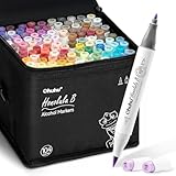 Ohuhu Marqueurs à alcool 104 couleurs, Marqueurs à croquis à double pointe (pinceau et pointe fine) pour les Marqueurs artistiques pour le coloriage et les illustrations, 1 Mélangeur en prime