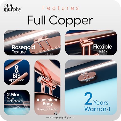 Image of Murphy 6W 3-in-1 Color Changing Full Copper Finish LED Mirror Picture Wall Light,Bathroom Vanity Led Mirror Light with 2 Year Warranty (Cool White /Warm White /Natural White)-Pack of 3