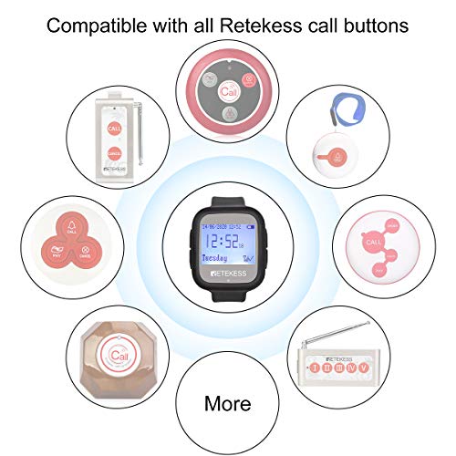 Retekess Td106 Caregiver Pager,Smart Pager System,Max 500 Call Buttons,Long Life,7 Prompt,1 Waterproof Watch Receiver For Seniors,Nurse,Waiter,Staff #TOP5