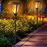 iBaycon 2 Pack 28' Solar Flame Torch Lights, Flickering Flame Garden Lights Outdoor Waterproof, Solar Pathway Light for Yard Lawn Path Landscape Decor
