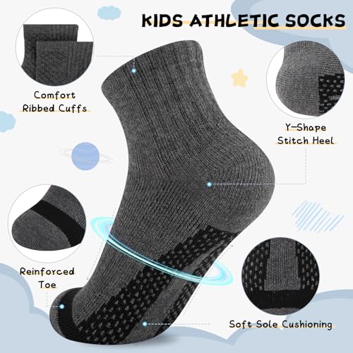 Comfoex 10 Pairs Boys Socks Half Cushion Cotton Quarter Running Socks Ankle Sock for Little Big Kids 6-8 8-10 Years Olds4