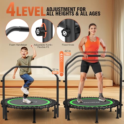 Image of ANCHEER Fitness Trampoline,40 inch /48 inch Bungee Rebounder with Adjustable Handle | 450-550 LBS Capacity /Waterproof & UV-Resistant Materials Indoor & Outdoor Use /Low-Noise Bungee System /Home Cardio Workout