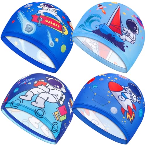 Enjamyo 4 Pcs Kids Swim Caps, Fabric, Unisex, One Size