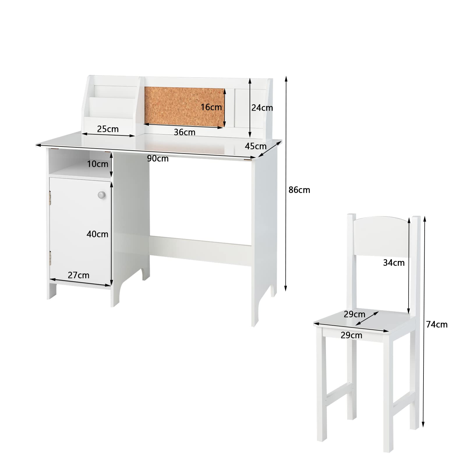 Set Scrivania E Sedia Bambini LIFEZEAL - In Legno Con Cassetto E Libreria - Per Cameretta 3-8 Anni - Bianco - Foto 9