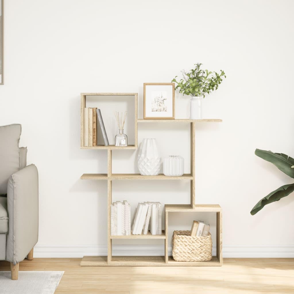 Regał na książki dąb Sonoma 92 x 29 x 112 cm, materiał drewnopochodny, 5 przegródek, uniwersalny organizer Cube do salonu, biura i sypialni