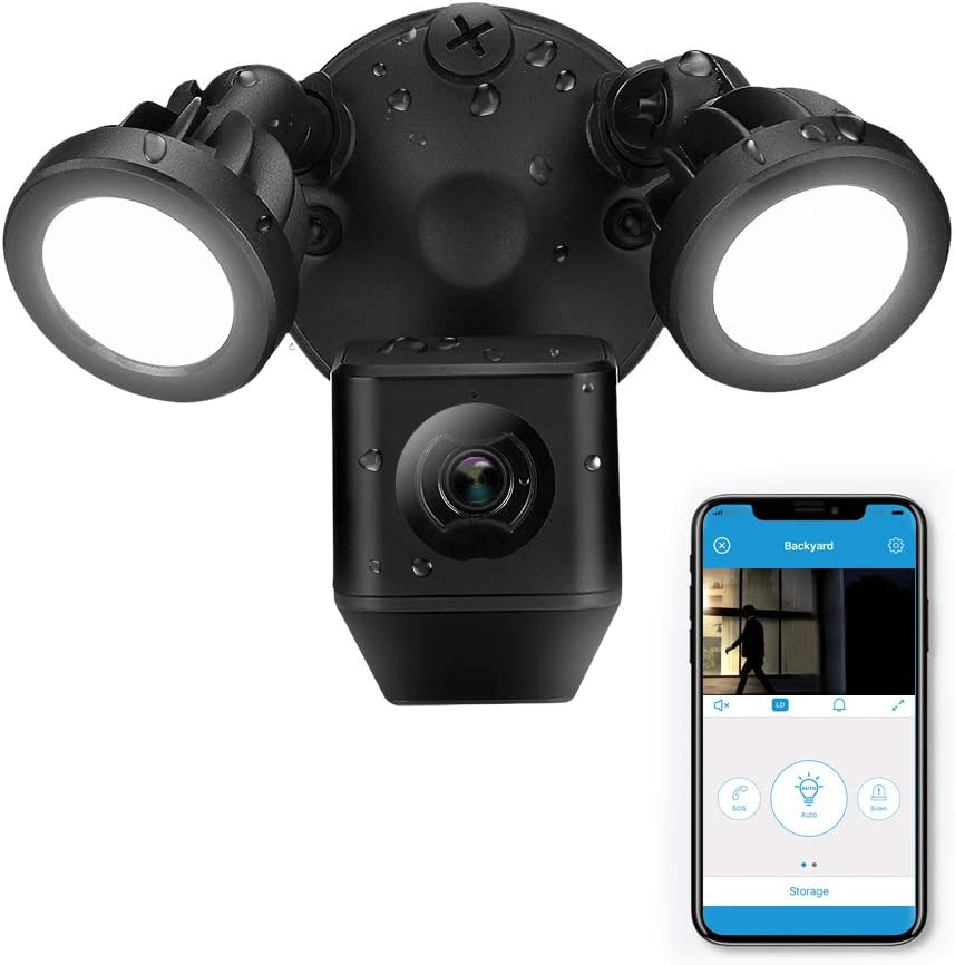 Panoraxy Floodlight Camera Motion-Activated HD Outdoor Security Light Cam, 140 Degree Wide View Angle, 3 PIR Covers 270 Degree, Customized Motion Area, Two-Way Talk, Siren Alarm,Free iOS& Andorid App