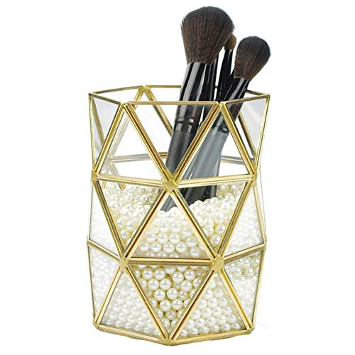 JINGYUAN Bandeja de exhibición de Joyas de Metal y Cristal, Hecha a Mano, Estilo Vintage, Hecha a Mano, con Espejo de Maquillaje, Anillo de Arete y Bandeja Decorativa