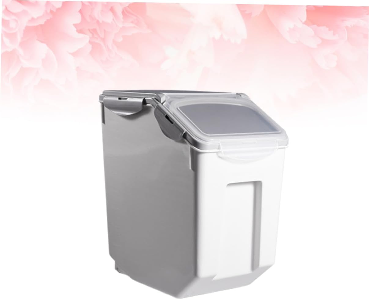 Household Rice Storage Bucket Grey Airtight Rice Cylinder with Measuring Cup Scale Display Mobile Kitchen Organizer for Dry Food Nuts and Cereal