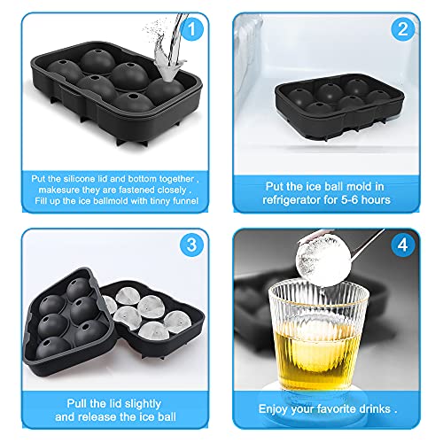 Silicone Ice Cube Trays Round Ice Cube Mold Spheres Ice Ball Maker (6 Round Ice Ball Black) #TOP4